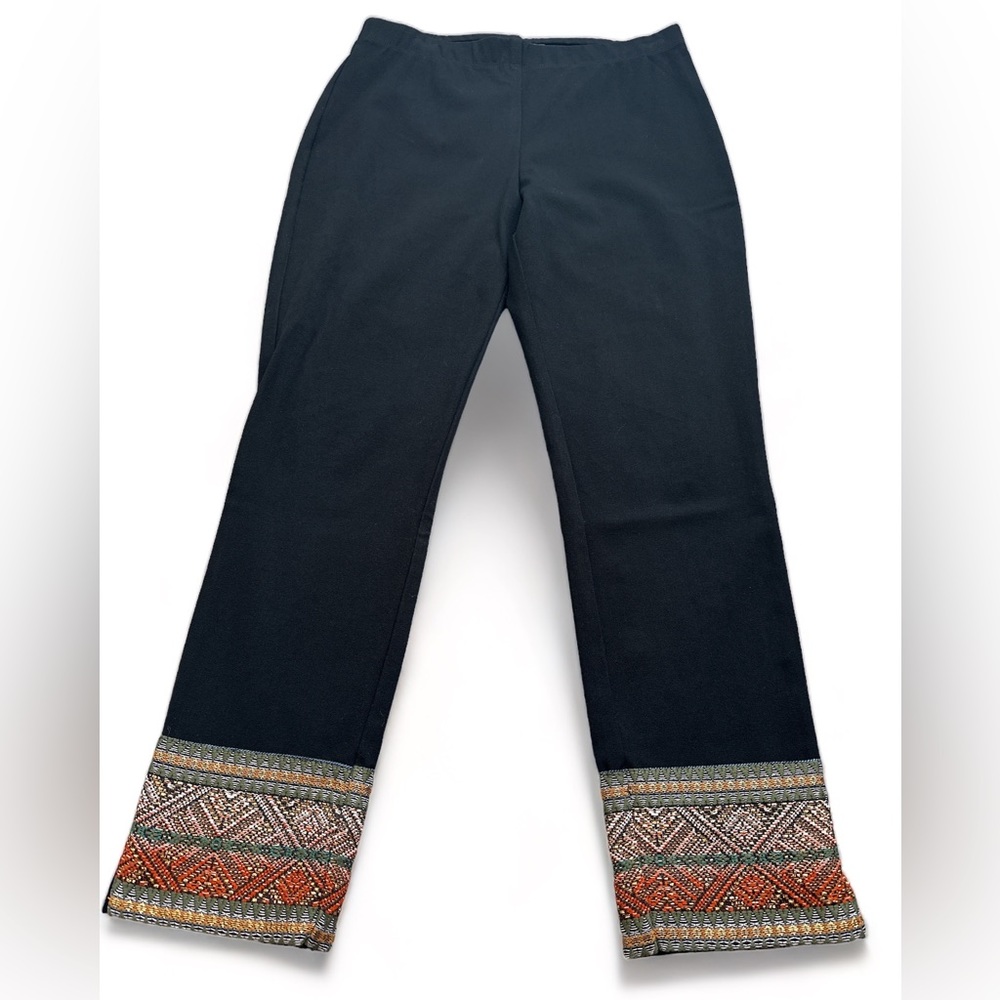 NWOT Karen Kane Black Piper Ribbon Border Ankle Pants - Size M Pull on Style - Picture 3 of 15